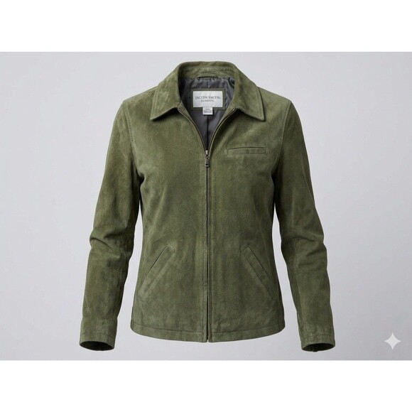Jaclyn Smith Jackets & Blazers - VTG Y2K 90 Jaclyn Smith Green Suede Jacket S Genuine Leather Zip Harrington Coat